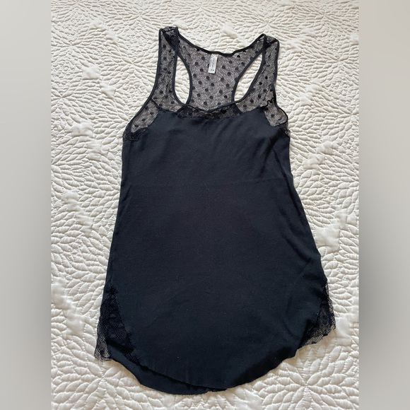 Free People Mesh Lace Polka Dot Black Tank Top Medium NEW - Picture 2 of 5
